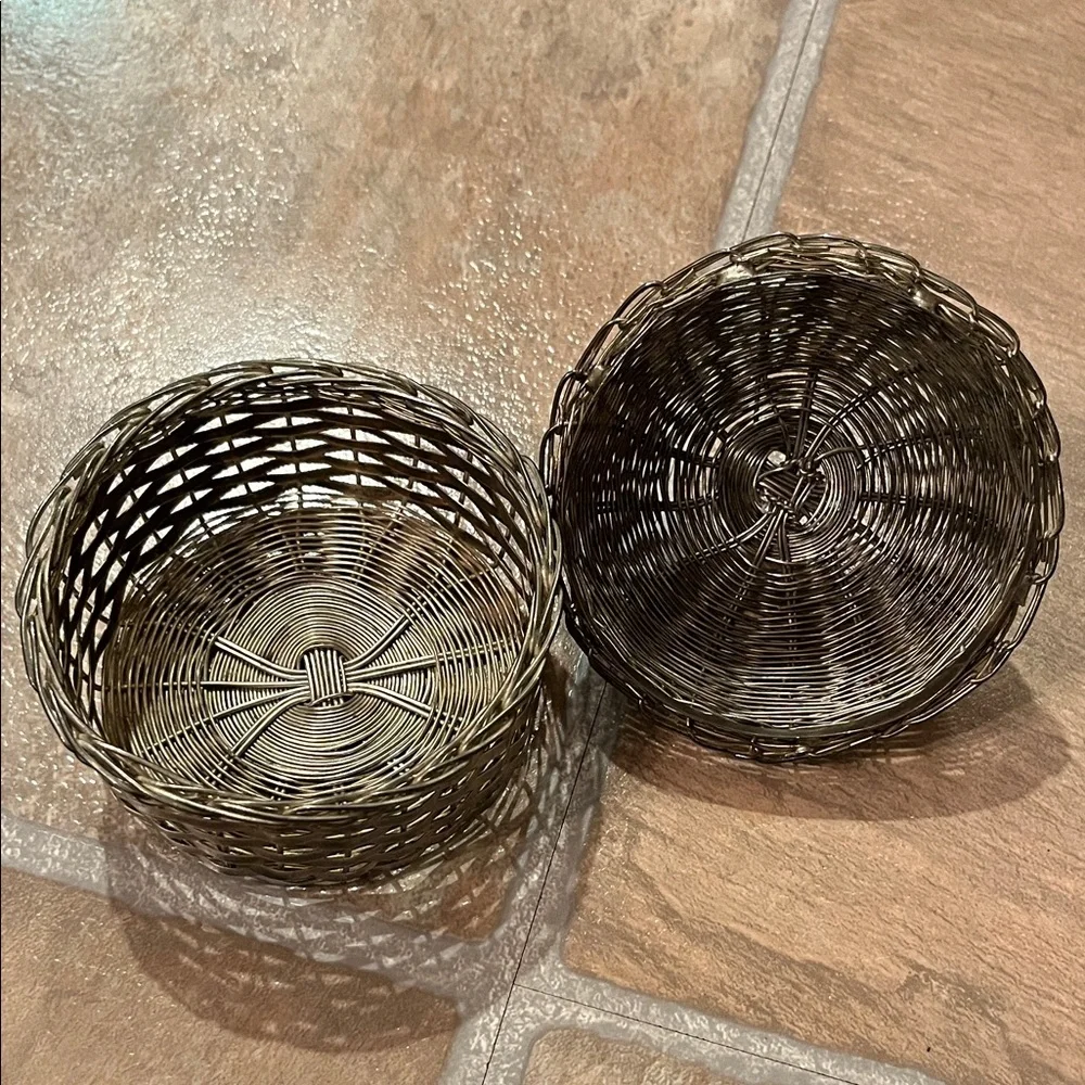 Elaborate Elegant Woven Basket with Lid - Grey Metal Vintage